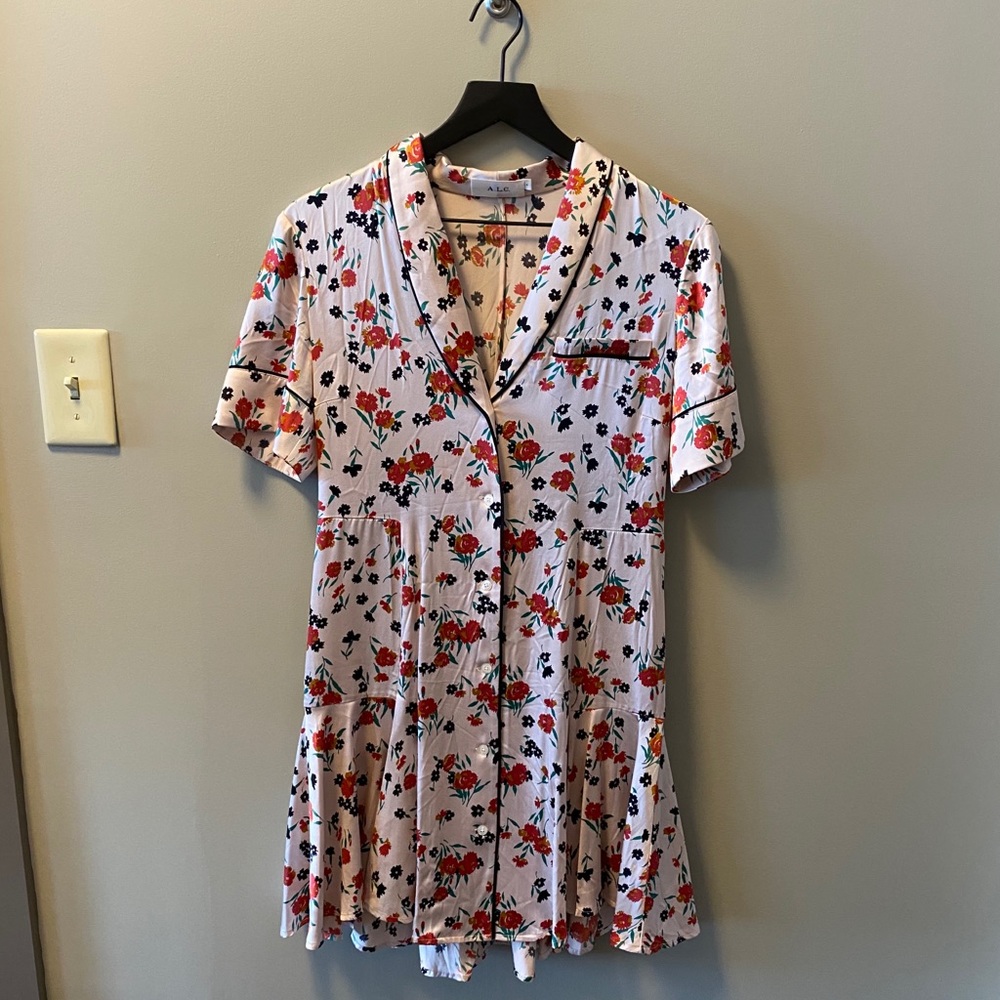 A.L.C. Floral-Print stretch silk shirt dress